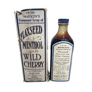 VTG Markins Compound‎ Syrup of Flaxseed Menthol Wild Cherry 6 FL OZ Old Medicine